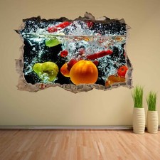 Mixed Fruits Water Splash Wall Sticker Mural Decal Home Shop Kitchen Decor CH16