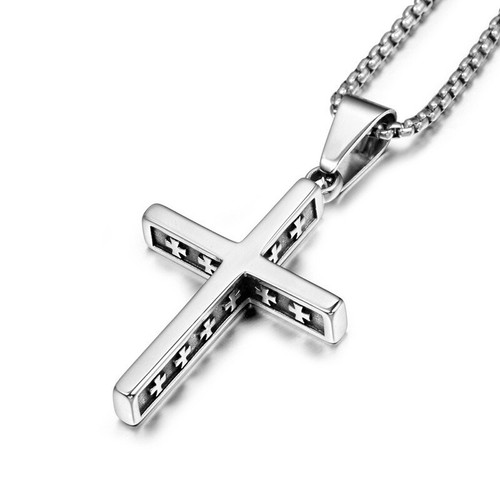 Plata Acero Inoxidable Negro Colgante de Cruz Hombre Mujer Cadena Collar < - Bild 1 von 13