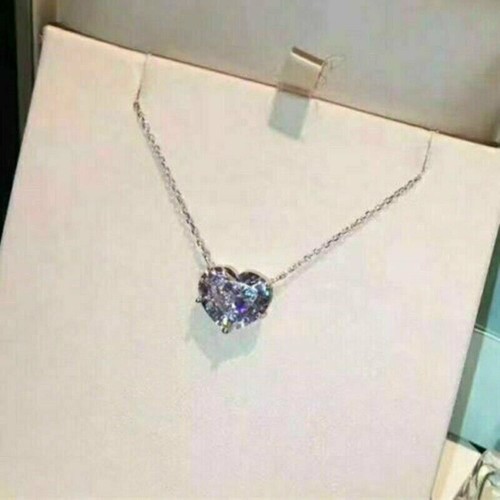 Moda Mujeres Colgante Joyería Cristal Corazón Plateado Collar + Cadena Regalo - Imagen 6 de 7