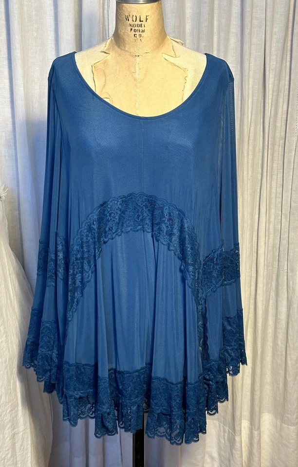 Top túnica Indigo Thread Co. para mujer verde azulado malla elástica + encaje talla M usado 