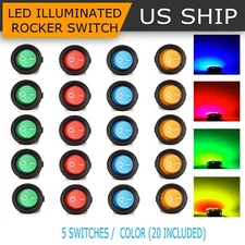 20PCS Led Dot Light 12V Car Auto Boat Round Rocker ON/OFF Toggle SPST Switch
