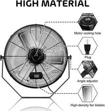 24 Inch Industrial Wall Mount Fan Commercial Ventilation Metal Fan Black
