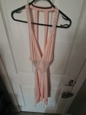 Baby pink diamonte Slinky sexy low back strappy dress size small