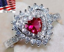 1CT Treated Ruby  White Topaz 925 Sterling Silver Ring Sz 6 UB1-6