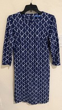 J.McLaughlin Sophia Dress Blue Geo Print Preppy Work Casual Catalina Cloth Sz S