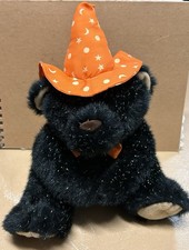 Halloween Black Sparkly Witch Teddy Bear Plush Stuffed Animal Orange Wizard Hat