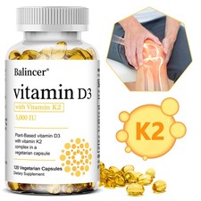 Natural Vitamin K2 100mcg  Vitamin D3 5000 IU 30/60/120 Caps - Gluten Free
