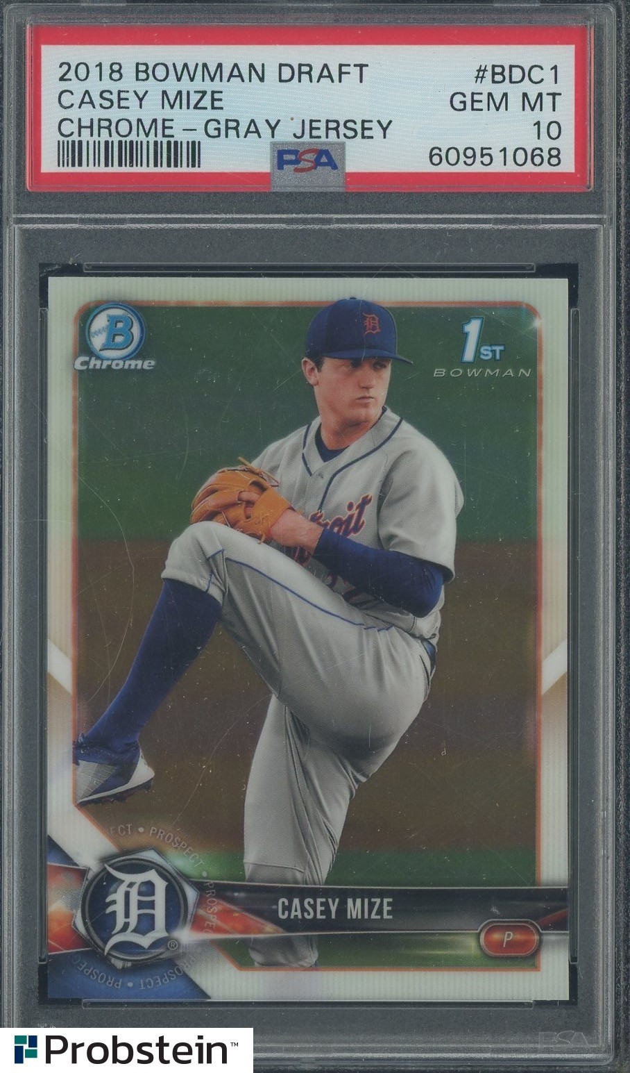 #15 2018 Bowman Chrome Draft #BDC1 Casey Mize Gray Jersey RC Rookie PSA 10
