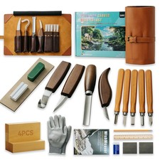 Wood Carving Kit, 24Pcs Wood Carving Tools Set with Leather Storage Bag, Wood...