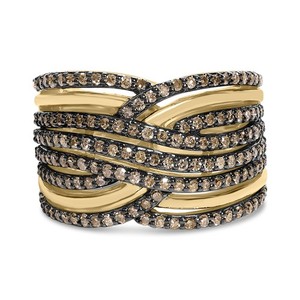 Authentic 10K Yellow Gold Plated Silver 1.0 Cttw Champagne Diamond Multi Row Band Ring