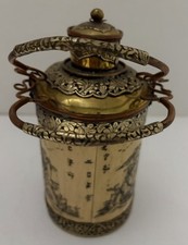 Chinese Bronze, Copper, Bone Opium Pot Signed