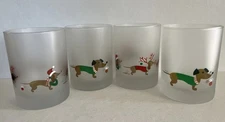 Set of 4 Culver LTD Frosted Lowball Glass Tumbler Dachshund Holidays Weiner Dog