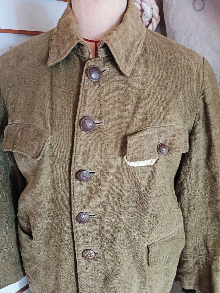 Chaqueta Kokuminfuku Vintage Japón M Índigo Marrón Pátina Lino Look Años 30 Ropa de Trabajo Foto 3 de 4
