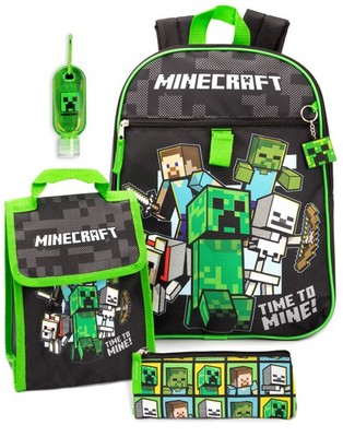 Minecraft Schwarz Creeper, Zombie, Steve 4-teiliges Rucksack-Set Jungen