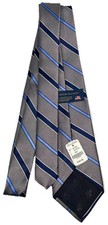 NEW Brooks Brothers 100 Gray Silk Tie Blue Stripped Necktie Made in USA