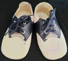 Vintage Gerber Baby Saddle Shoes Size 3  5x2 " White Navy Leather Lace Up