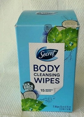 Secret Body Cleansing Wipes, 15 Individually Wrapped Wipes- Calm Birch Water
