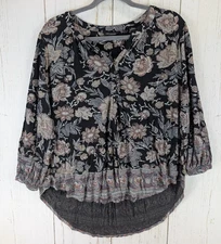 Lucky Brand Size XL Womens Multicolor Floral Print Button Long Sleeve Top