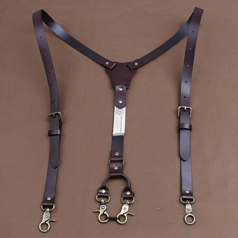 Traje de cuero de vaca genuino de calidad de 2 cm con tirantes en forma de Y con hebilla de gancho  Foto 4 de 4