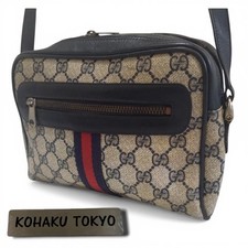 GUCCI Sherry Line GG Pattern Shoulder Bag Gray PVC Leather Vintage Crossbody