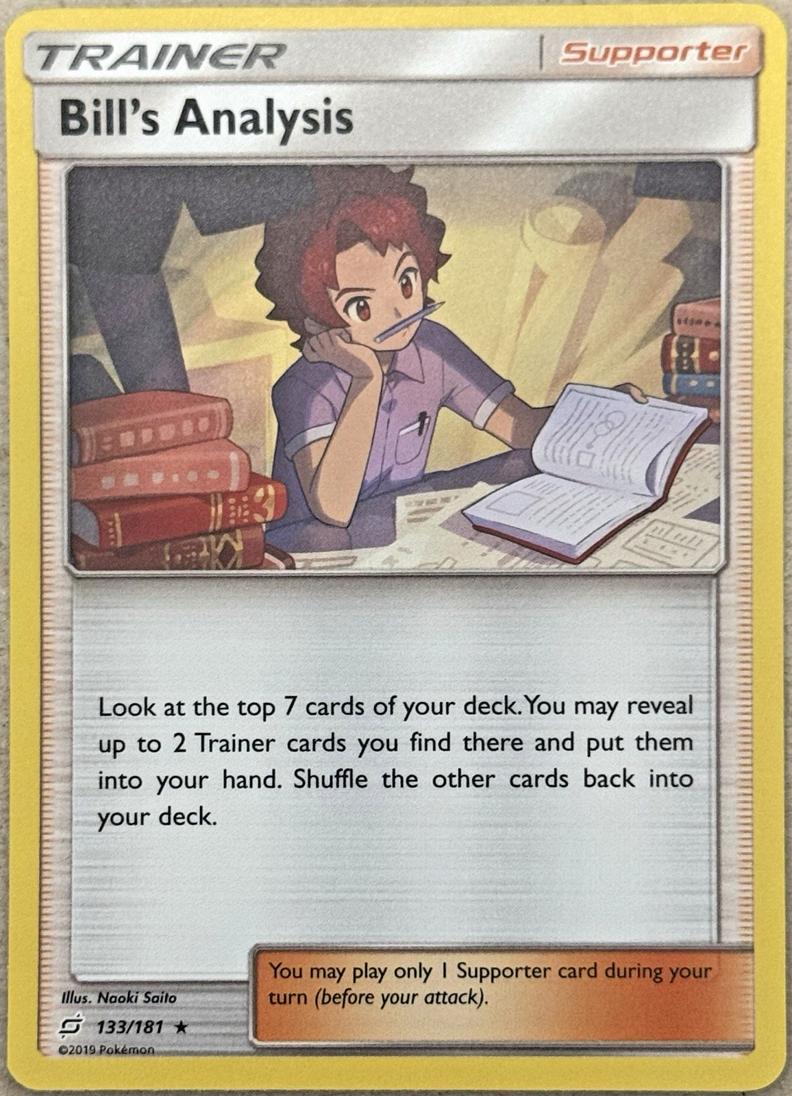Bill's Analysis SM TEAM UP 133/181 Holo Rare 2019 Pokemon TCG Near Mint