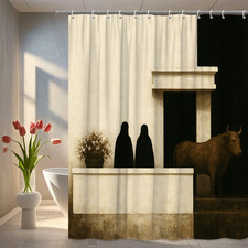 Artistic Black and White Shower Curtain with Farmhouse Theme
