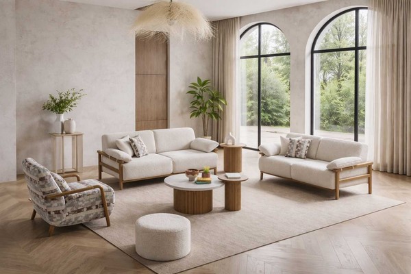 Sofa Sessel Stil Couchtisch Modern Farbe Beige Mehrfarbig Weich Bequem-image