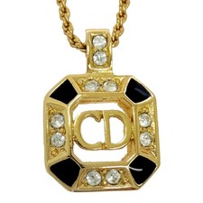 Christian Dior Gold Plated/Rhinestone CD logo Necklace gold/black 539274 Nec...