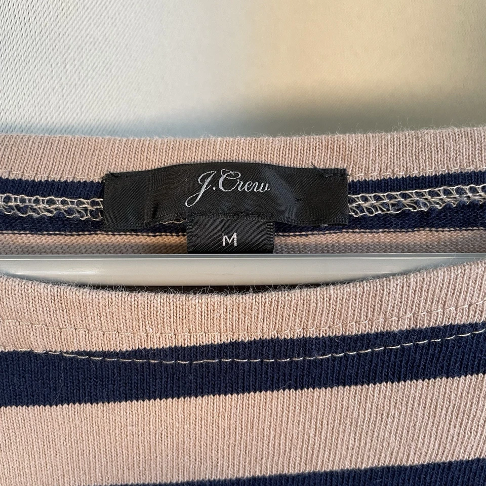 J. Camiseta Crew Para Mujer Mediana Azul Marino Tostado Bretón Rayas Cuello Barco Manga 3/4 Foto 3 de 4