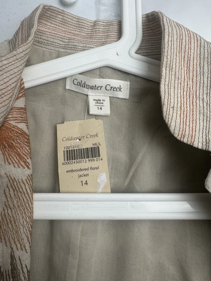 Traje Chaqueta Coldwater Creek Mezcla de Lino Bronceado Bordado Talla 14-Falda Talla 10-12-NUEVO CON ETIQUETAS Foto 2 de 4