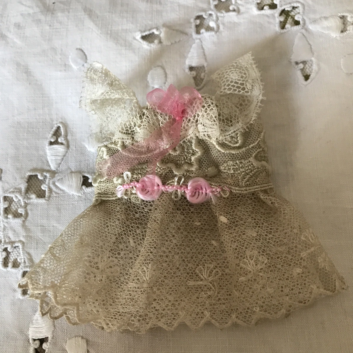 Robe Pour Poupée Ancienne Mignonnette - Dentelle, Taille 11cm, Reproduction