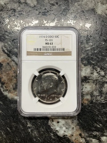 1974 D DDO KENNEDY HALF DOLLAR NGC MS-63 Double Die Slab FS-101