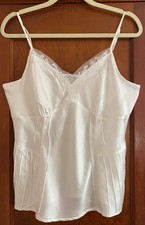 VTG Y2K 2000s Ivory Silk Sequin Lace Bead Embroidered Pin Tuck Camisole L