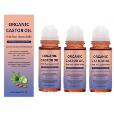 1 3pcs Organic Golden Castor Oil Roll-On with Rose Quartz for Skin,Hair Wrinkle