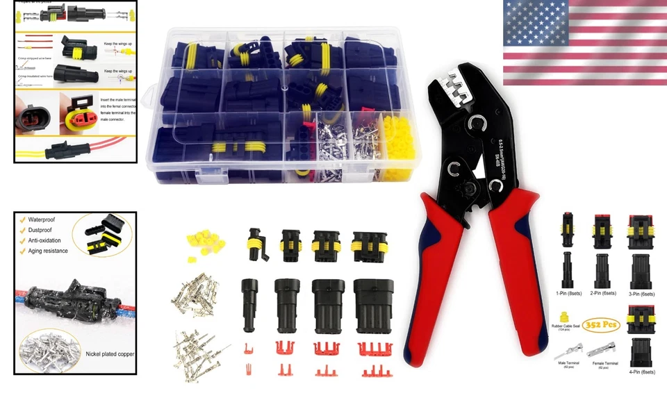 Waterproof Electrical Connectors Kit 352pcs 1-4 Pin Automotive Wire Connectors - Image 2 of 4