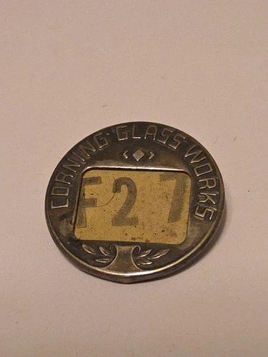Early 1900s Corning Ny Steuben County Glass Works Button Pin Employee Id