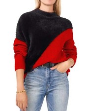 NWT Vince Camuto Small Sweater Black Red Colorblock Fuzzy Knit Mock Neck Chic