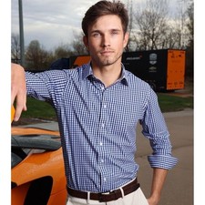 Collars  Co Men Size Medium Apex Performance Dress Shirt Navy Gingham Check