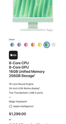 Apple iMac 24" All-in-One M4 chip 8 Core 16GB RAM 256GB SSD Green MWUE3LL/A, NEW - Bild 2 von 6