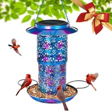 Solar Bird Feeder for Outdoors Hanging, Metal Wild Cardinals Garden Lantern W...