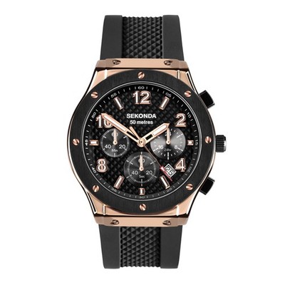Sekonda Sports Men's 43mm Titan Watch with Black Silicone Strap & Black Dial