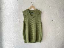 BEAMS PLUS green COTTON/LINEN CABLE KNIT SWEATER VEST L Japan