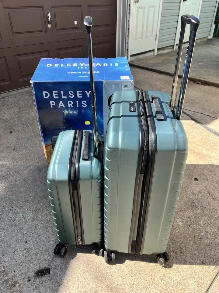 Juego de maletas de equipaje rígidas con borde de helio Delsey de 2 piezas VERDES bolsas cheque de mano Foto 2 de 4