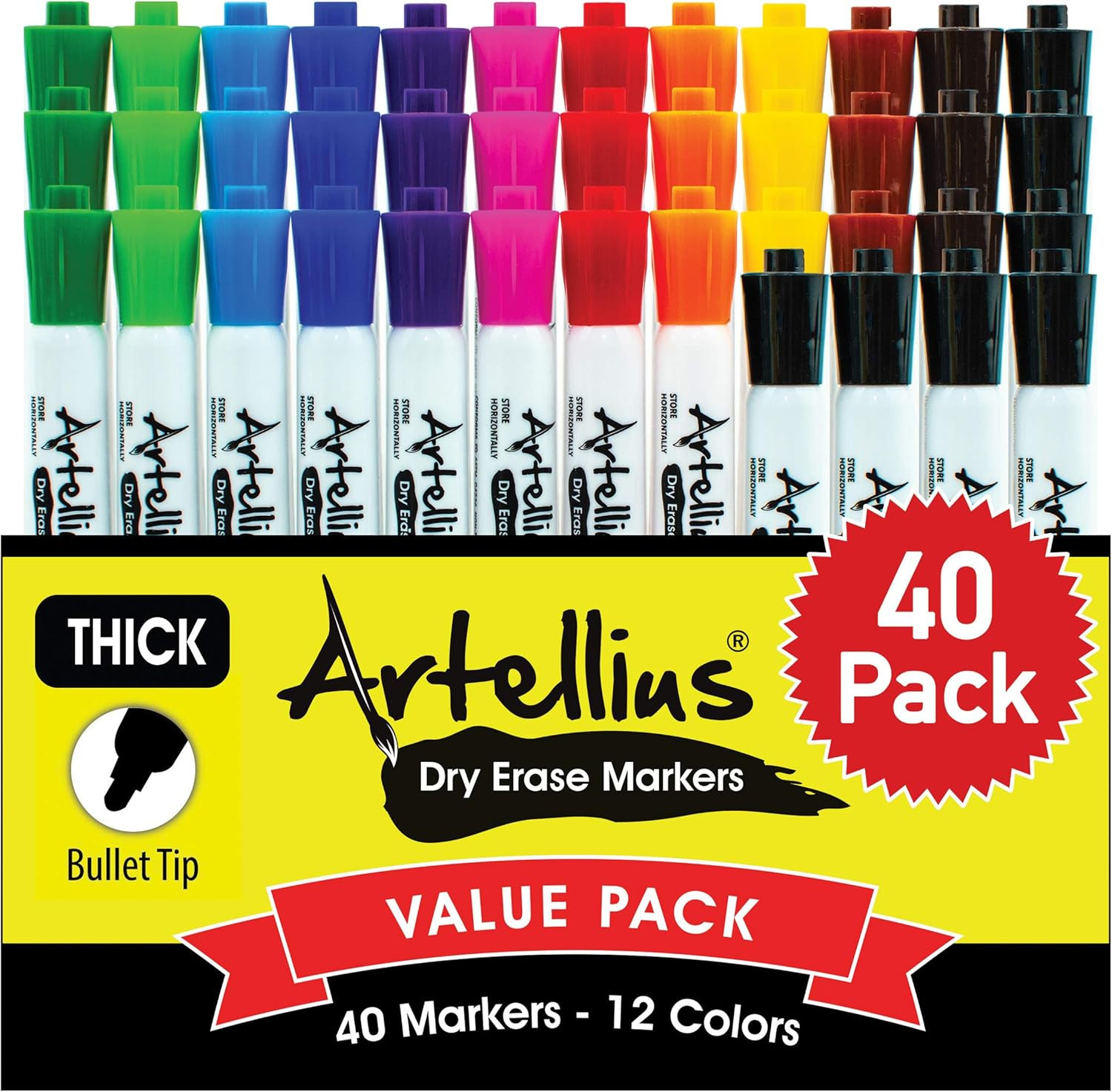 (12 Assorted Colors W/ 7 Extra Black) - Thick Barre