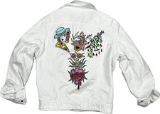 AMCO Vintage 1970's White Tattoo Print Denim Jacket - Size XS