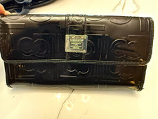 Liz Claiborne Women's Black Fold-Over Wallet w/ Strap Closure, Logo Accent