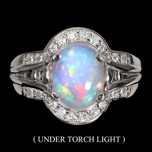925 Sterling Silver Ring Oval Fire Opal Rainbow 10x8mm Gemstone Jewelry Size 8