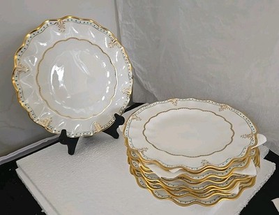 9 ROYAL CROWN DERBY LOMBARDY SHEFFIELD DESSERT PLATES 8 3/4'' SIGNED RARE HTF 