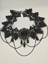 Halloween Gothic Black Lace Chain Choker