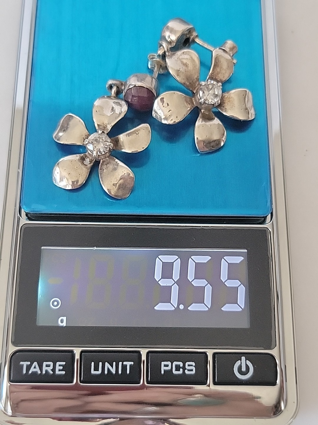 Vintage Ruby Gemstone Sterling Silver Dangle Flow… - image 12